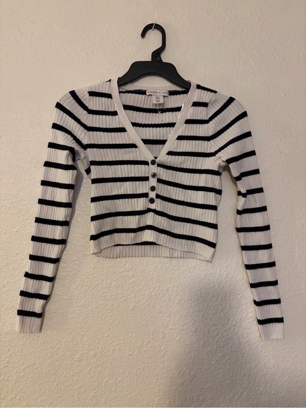 Sincerly Jules Black & White Striped Ribbed V-Neck Sweater